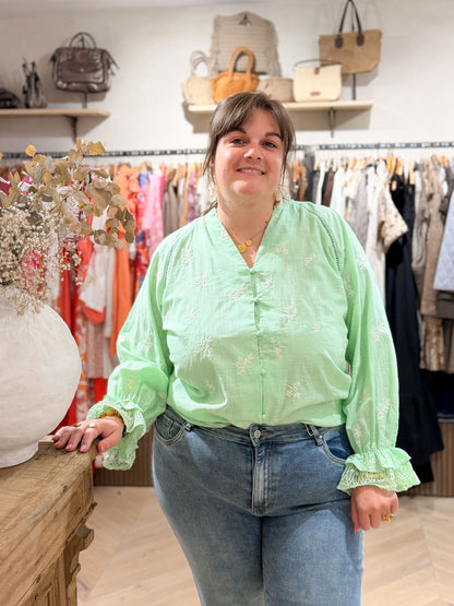 Blouse vert menthe broderie