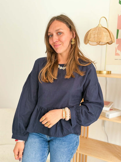 Blouse bleu marine noeud