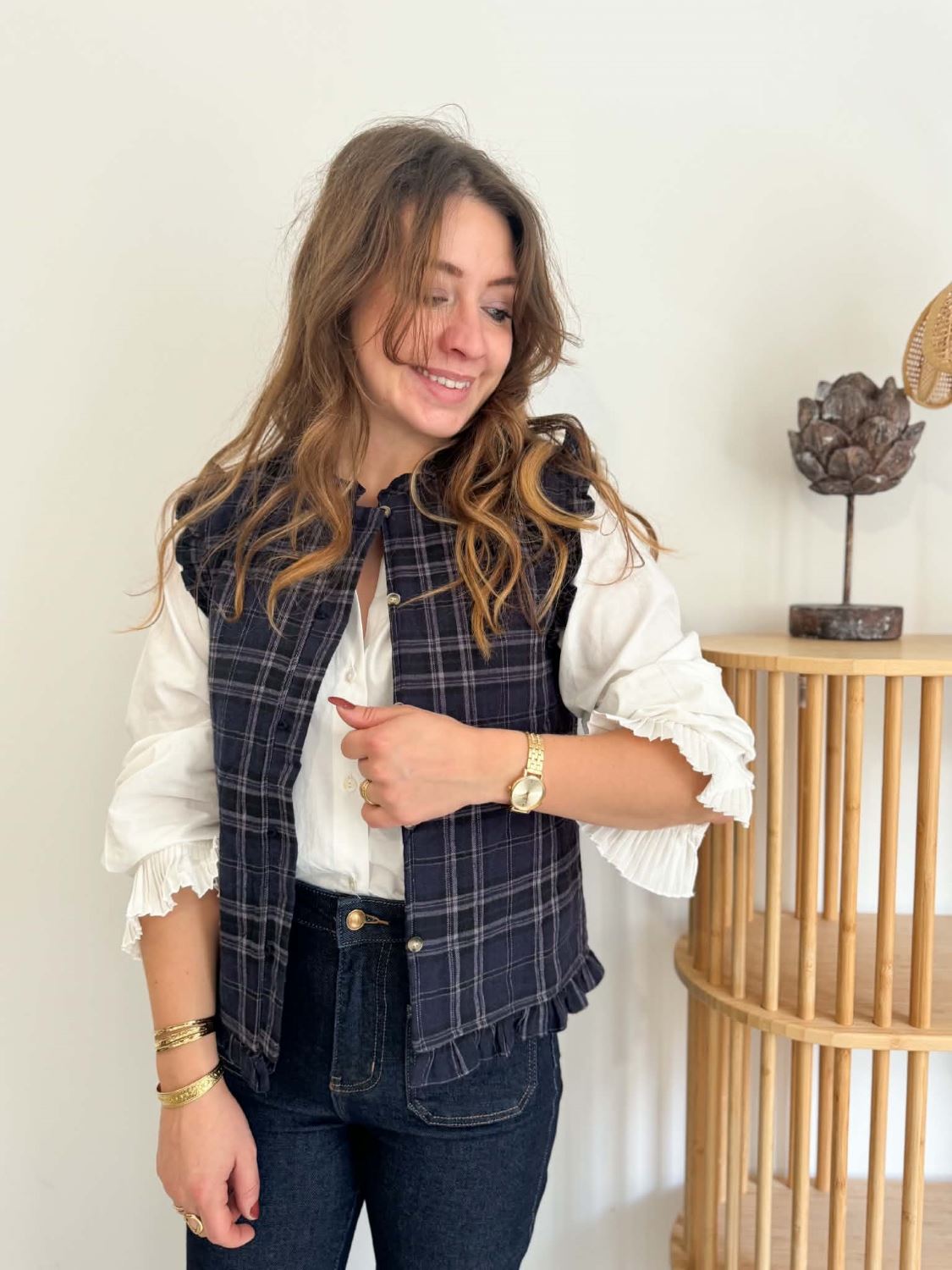 Gilet sans manche carreaux - Marine
