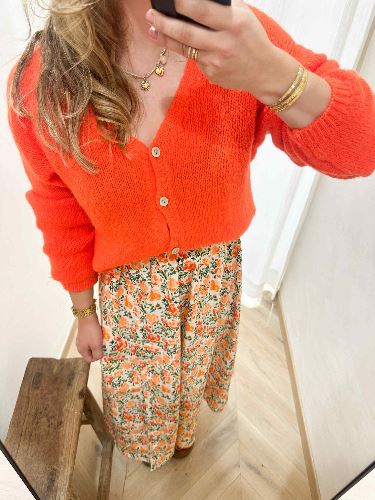 Jupe longue fleurs orange