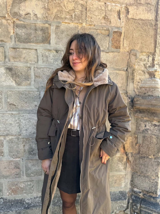 Manteau long fourré - Chocolat