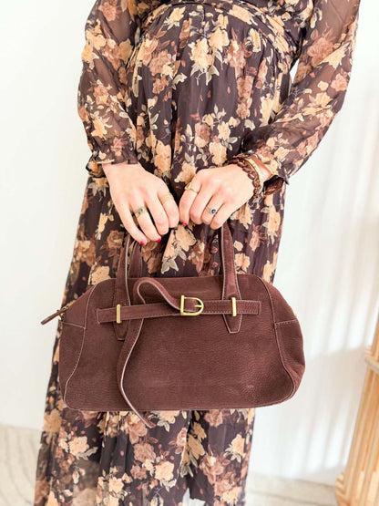Robe longue fluide fleurs marron
