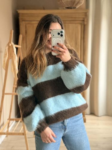 Pull rayé marron bleu