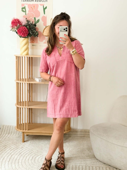 Robe en jean droite - Rose