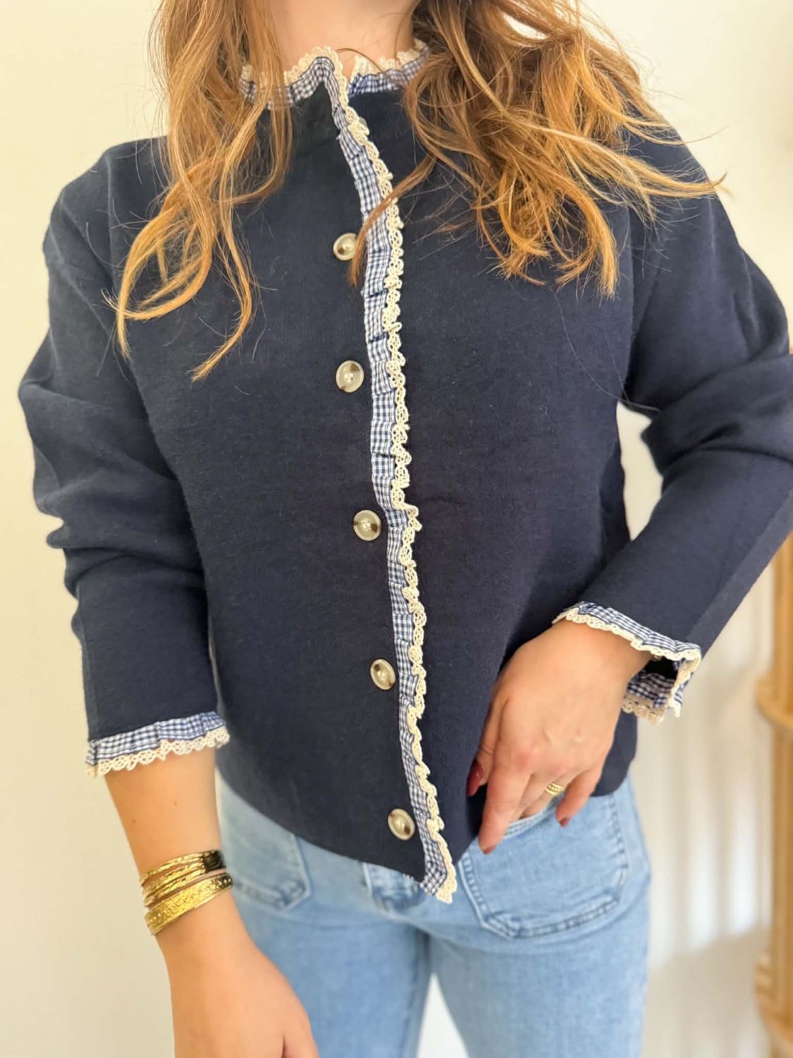 Gilet dentelle - bleu marine