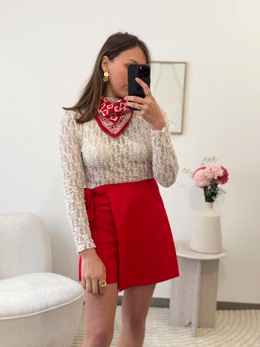 Jupe short lin - Rouge
