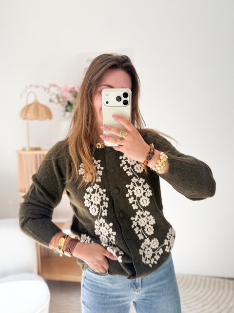Gilet kaki broderie