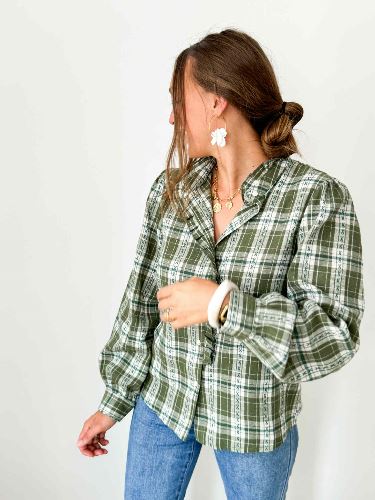 Blouse kaki à carreaux