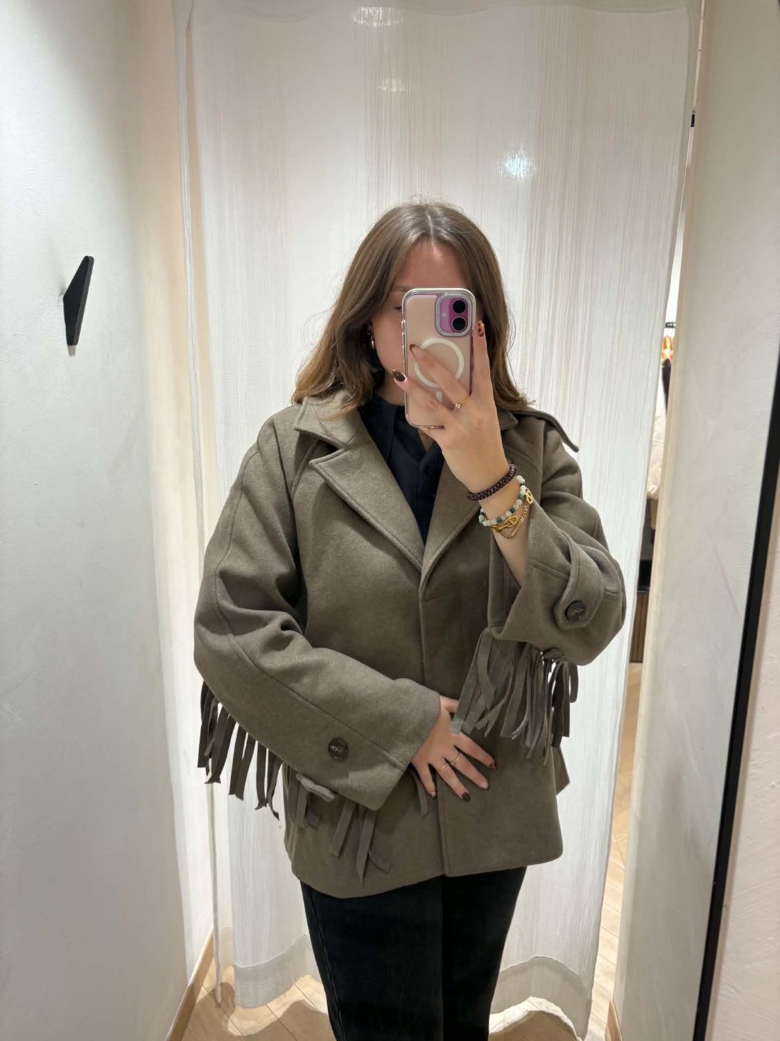 Manteau franges - Taupe