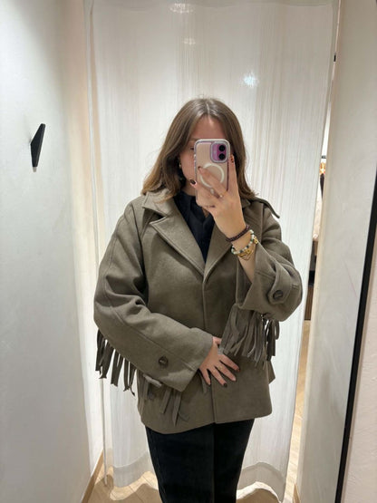 Manteau franges - Taupe