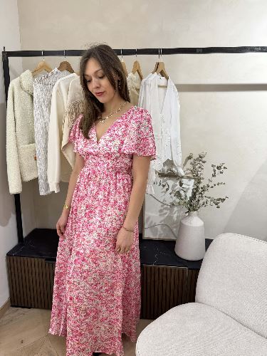 Robe longue imprimé rose et vert