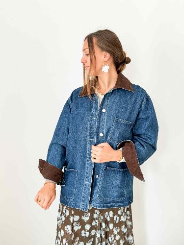 Jupe marron fleurs bleues