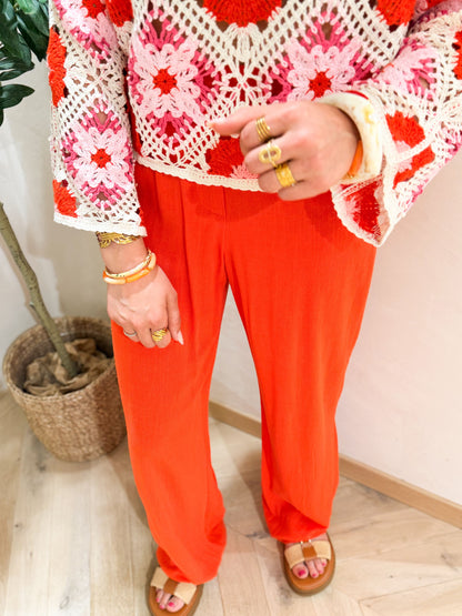 Pantalon lin corail