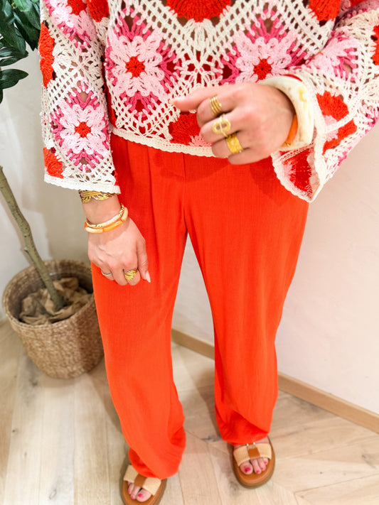 Pantalon lin corail