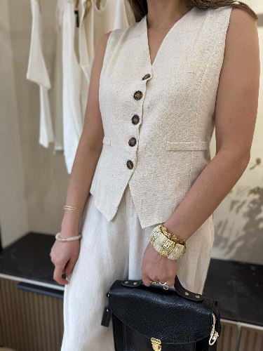 Ensemble pantalon gilet en lin beige