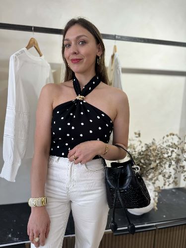 Top à pois - Noir
