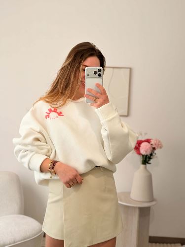 Sweat ICONIC - Blanc et rose orange