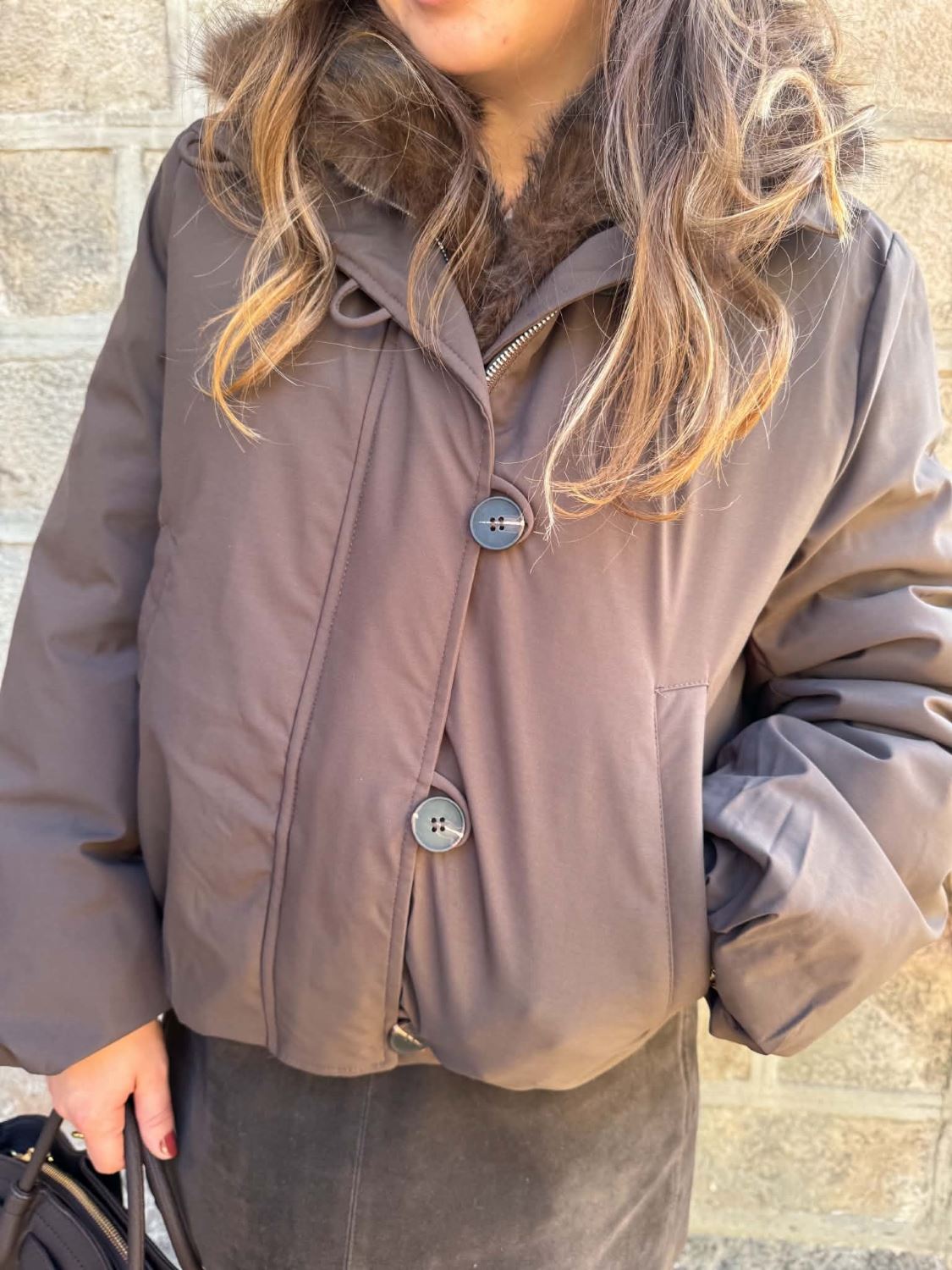 Doudoune marron col amovible