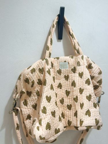 Sac cabas coeur rosé vet kaki