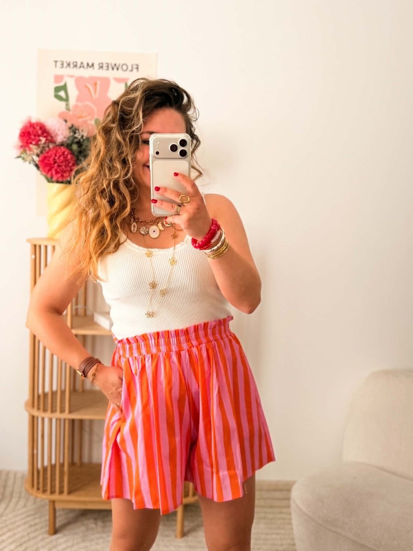 Short rayures rouge et rose