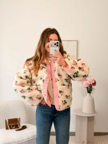 Veste réversible rose fleurie