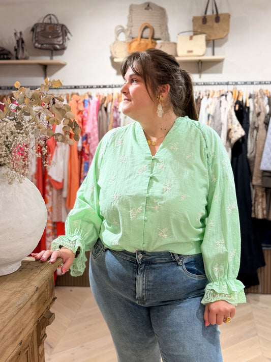 Blouse vert menthe broderie