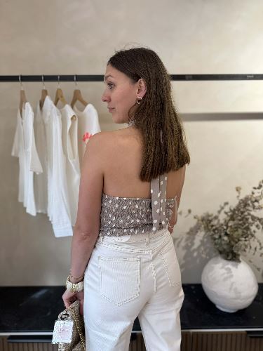 Top à pois - Gris