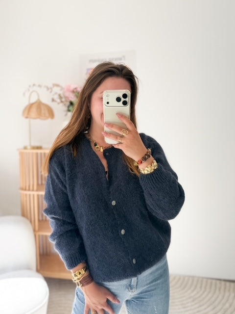 Gilet maille alpaga bleu marine