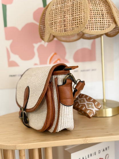 Sac bandouliere cuir/paille