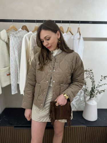 Veste velours matelassée taupe