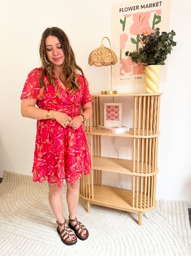 Robe fluide imprimé orange et fushia