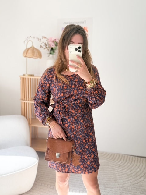 Robe droite bleu marine imprimée