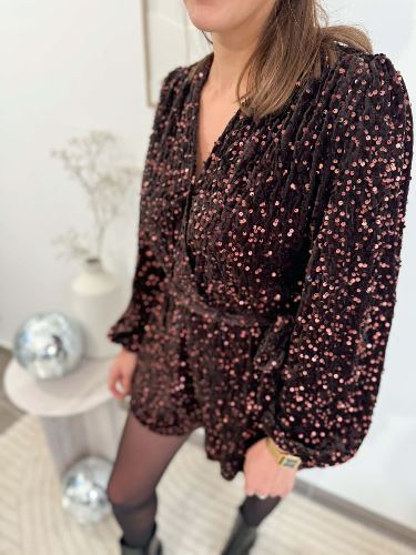 Combinaison short paillettes marron