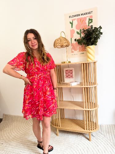 Robe fluide imprimé orange et fushia