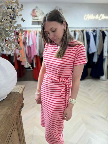 Robe T-shirt rayée rose