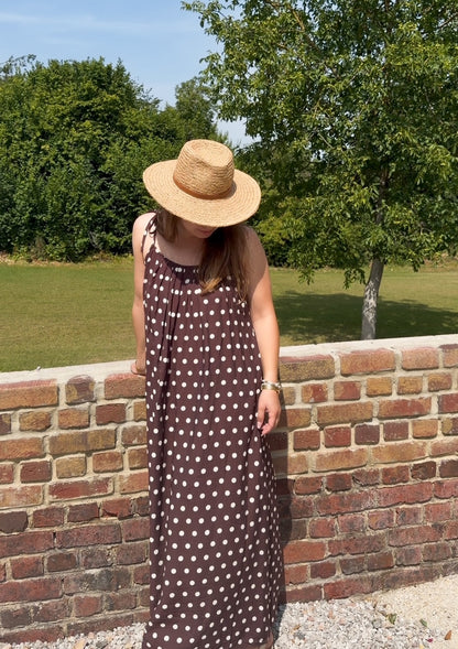 Robe longue choco à pois blancs