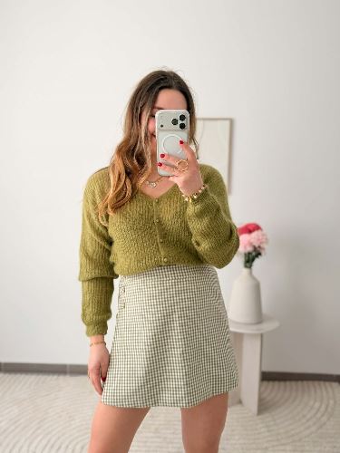 Jupe short - Vichy olive