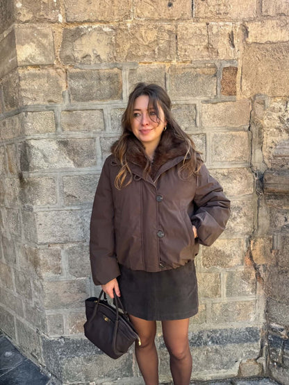 Doudoune marron col amovible