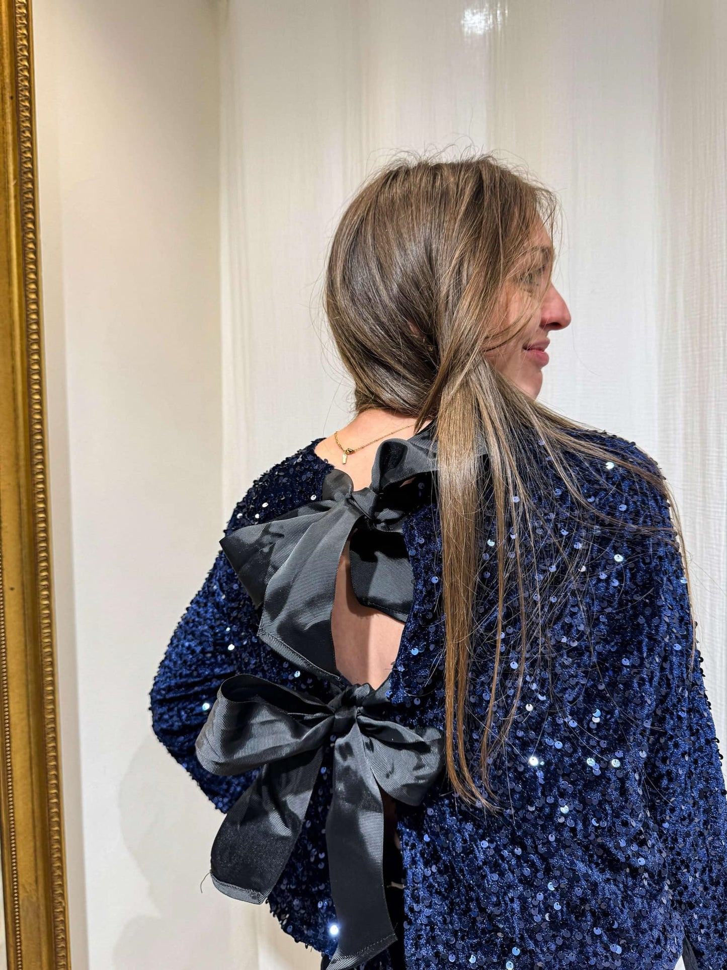 BLOUSE PAILLETTES BLEU