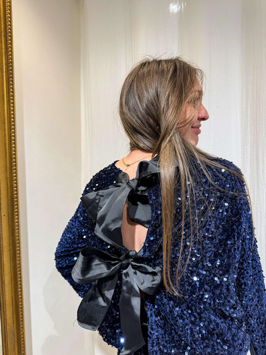 BLOUSE PAILLETTES BLEU