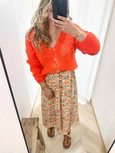 Jupe longue fleurs orange