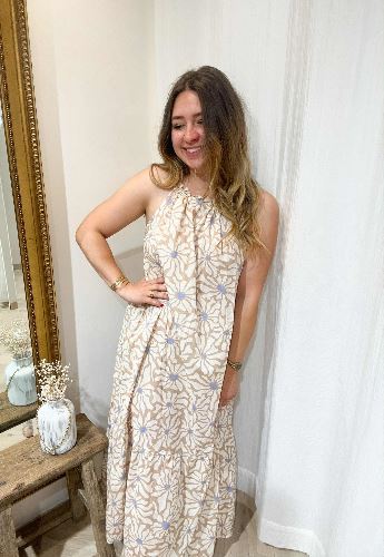 Robe longue fleurs beiges