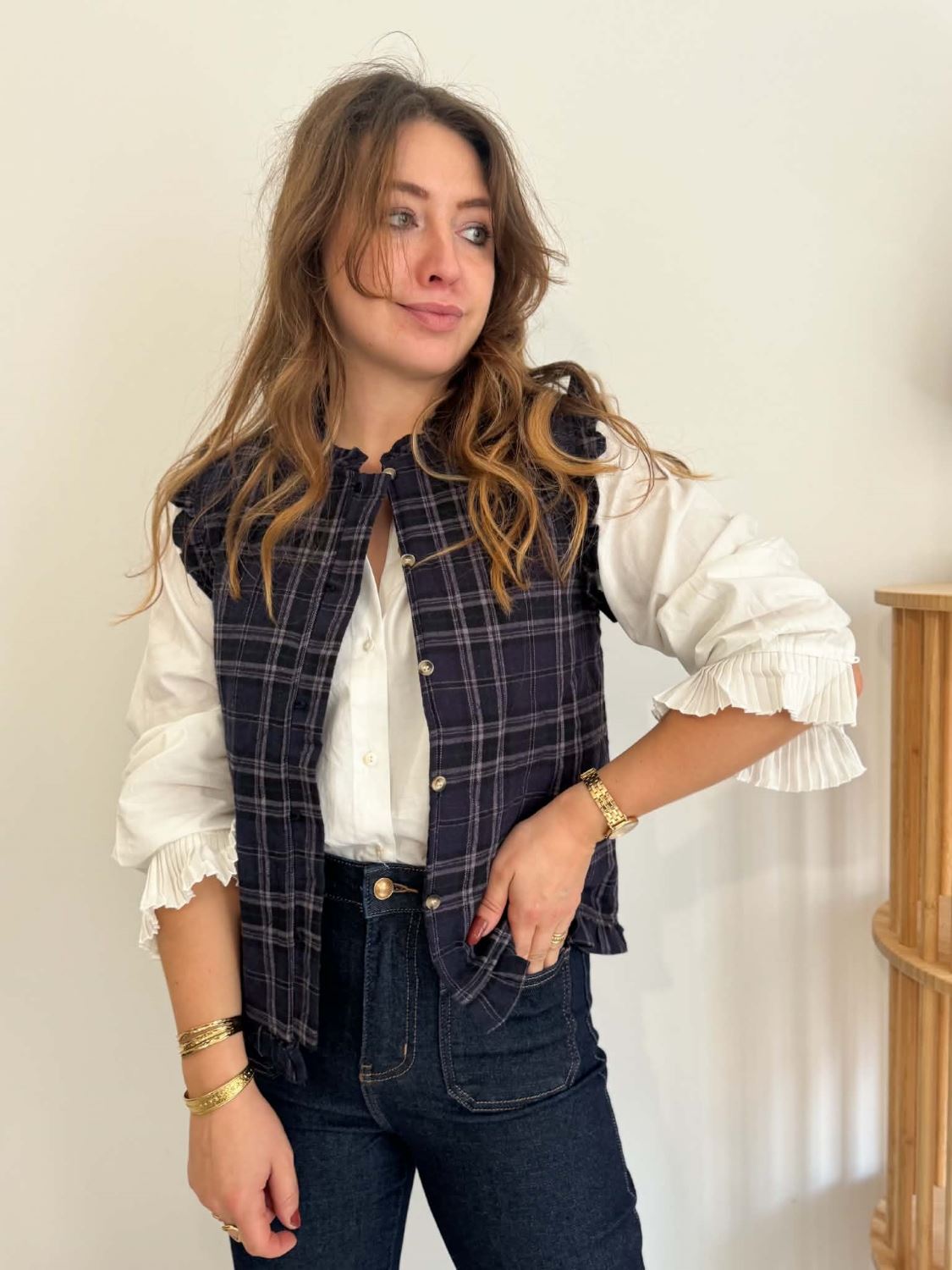 Gilet sans manche carreaux - Marine