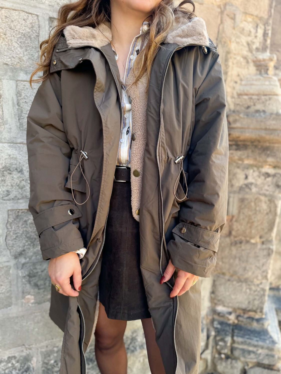 Manteau long fourré - Chocolat