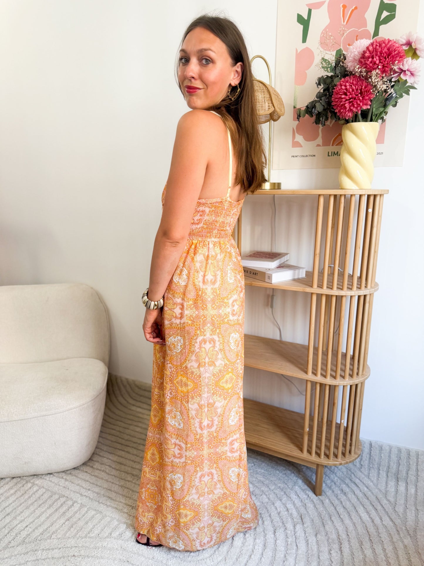 Robe longue bohème orangé / moutarde