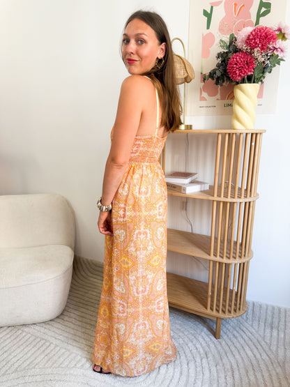 Robe longue bohème orangé / moutarde