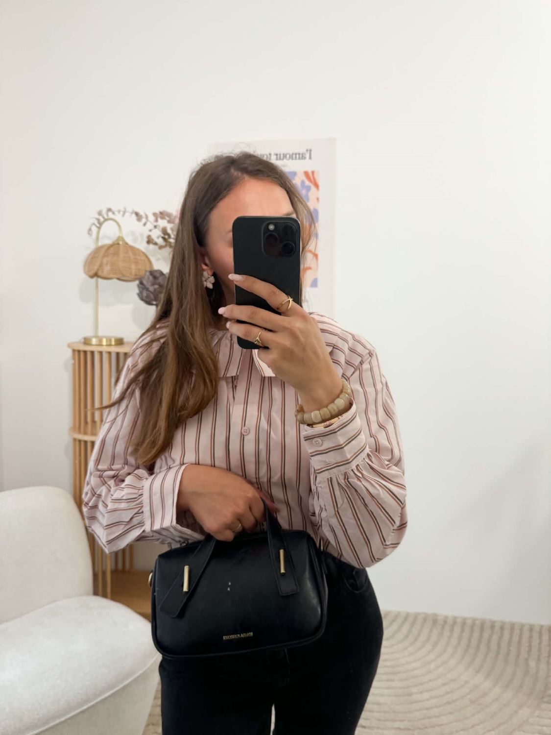 Blouse rayée rose col victorien