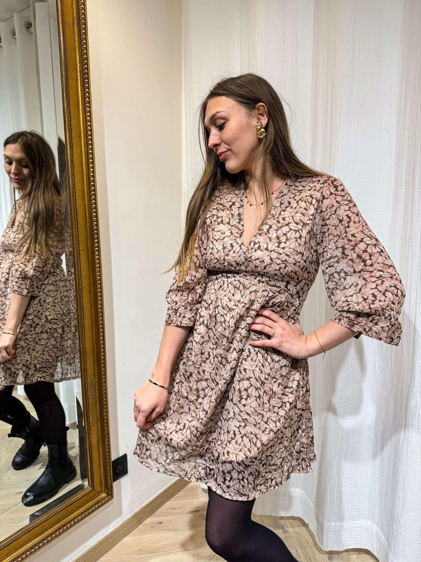 ROBE IMPRIMEE ROSE CAMEL