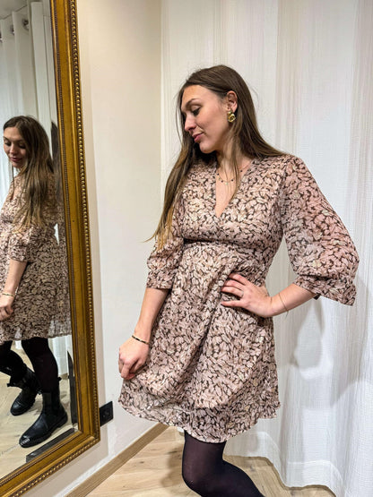 ROBE IMPRIMEE ROSE CAMEL