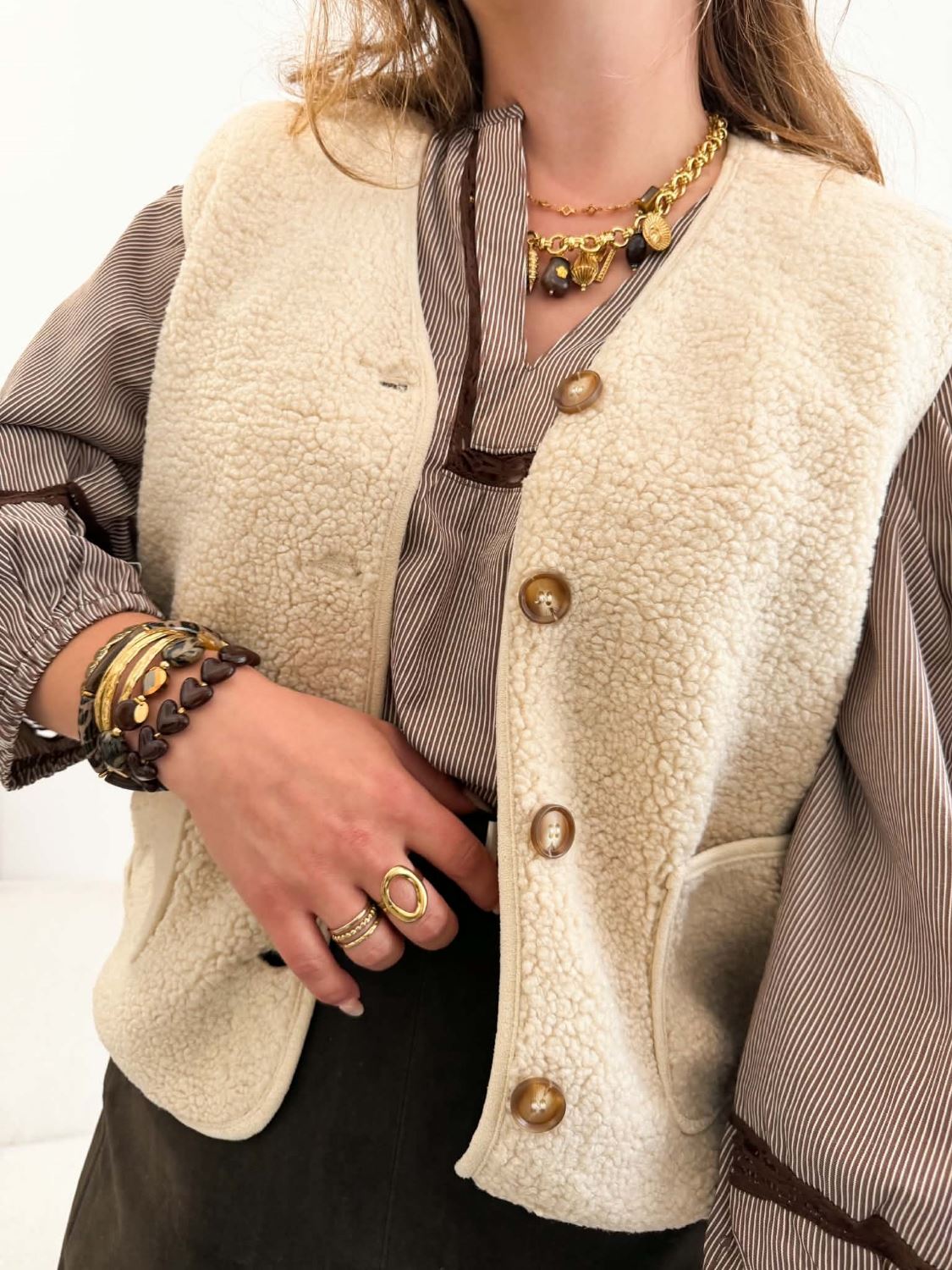Veste sans manche bouclette beige